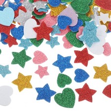150Pcs Glitter Foam Stickers 3 Size Colorful Self-Adhesive Star and Heart Shapes