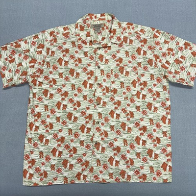 #ad Northern Apparel Mens Large Aloha Shirt — Green Orange Floral Button Up $20.99