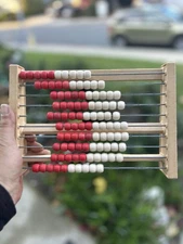 Vintage Abacus Made In Germany Featuring Two Tone Beads Wood And Metal.