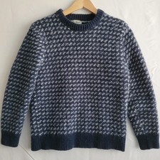 LL Bean Classic Ragg Lambs Wool Sweater Mens Small Crewneck Birds Eye Navy Gray