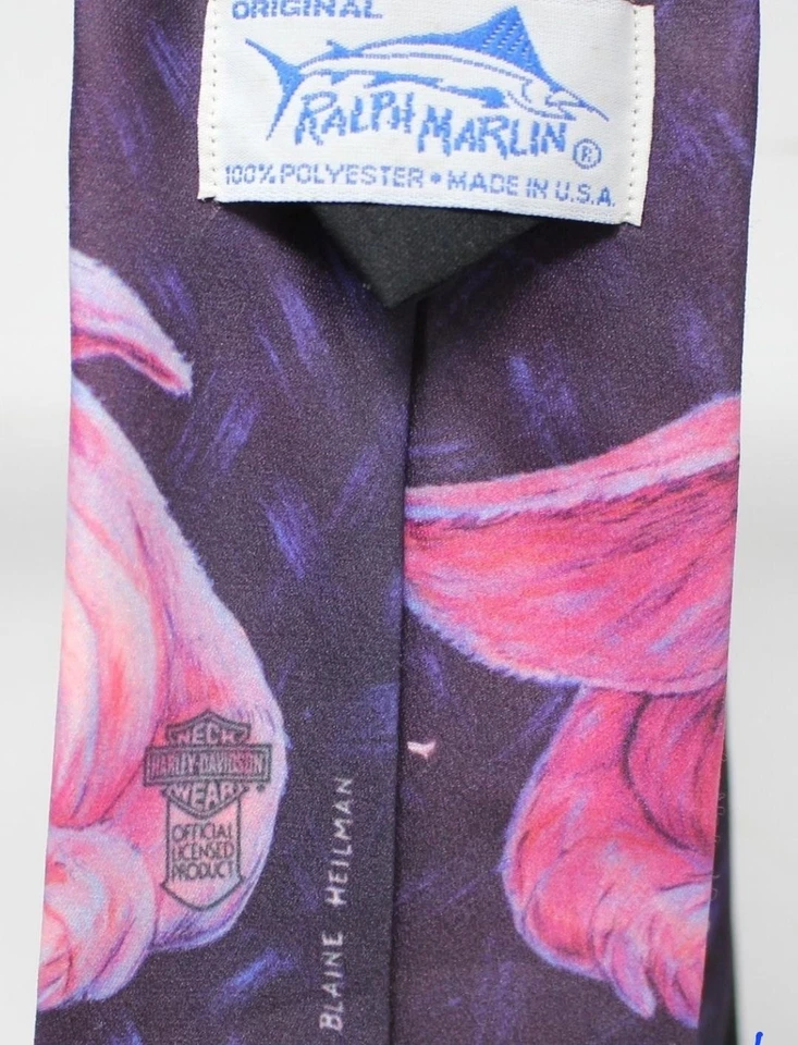 Corbata Harley-Davidson Para Hombre Talla Única Púrpura Cerdo Novedad Ralph Marlin Hecha en EE. UU. Foto 3 de 3