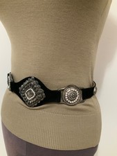 CACHE WOMEN'S BLACK STUDDED ADJUSTABLE LEATHER BELT SZ L, MADE IN USA
