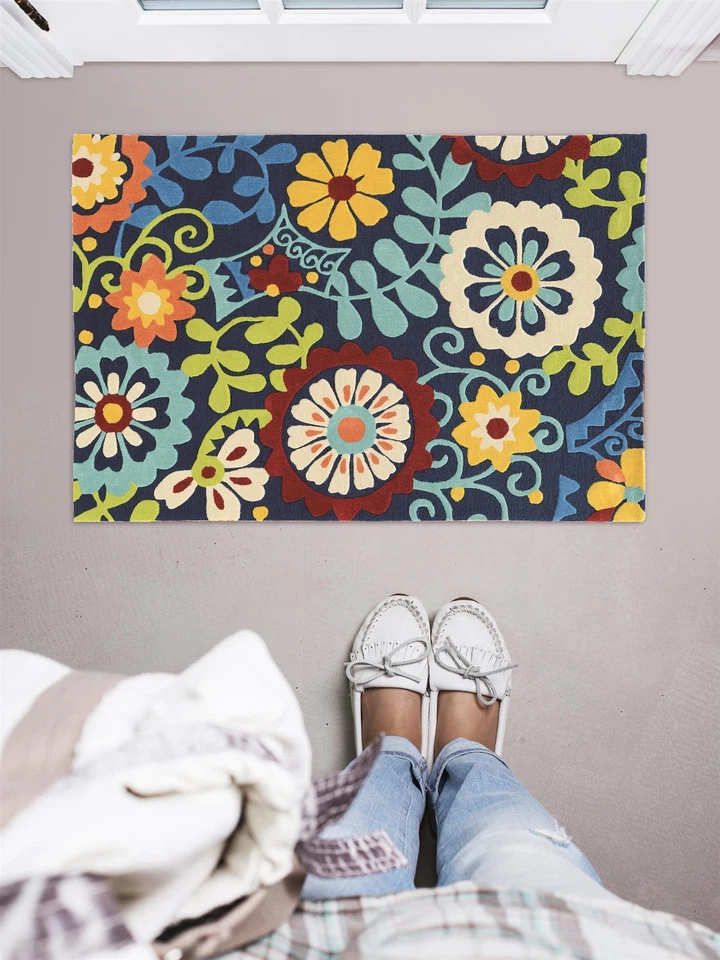 Linon Trio Frond Hand Tufted Polyester 1'10"x2'10" Rug in Blue - Image 2 of 4