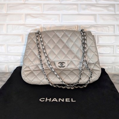 Original Chanel Jumbo 3 Accordion Flap Bag - Graues Lammleder - Ruthenium