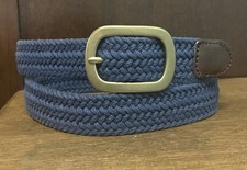 Brown Leather Ends Blue Woven Cotton Belt Sz S/30 1  Wide Goldtone Bkl GUC