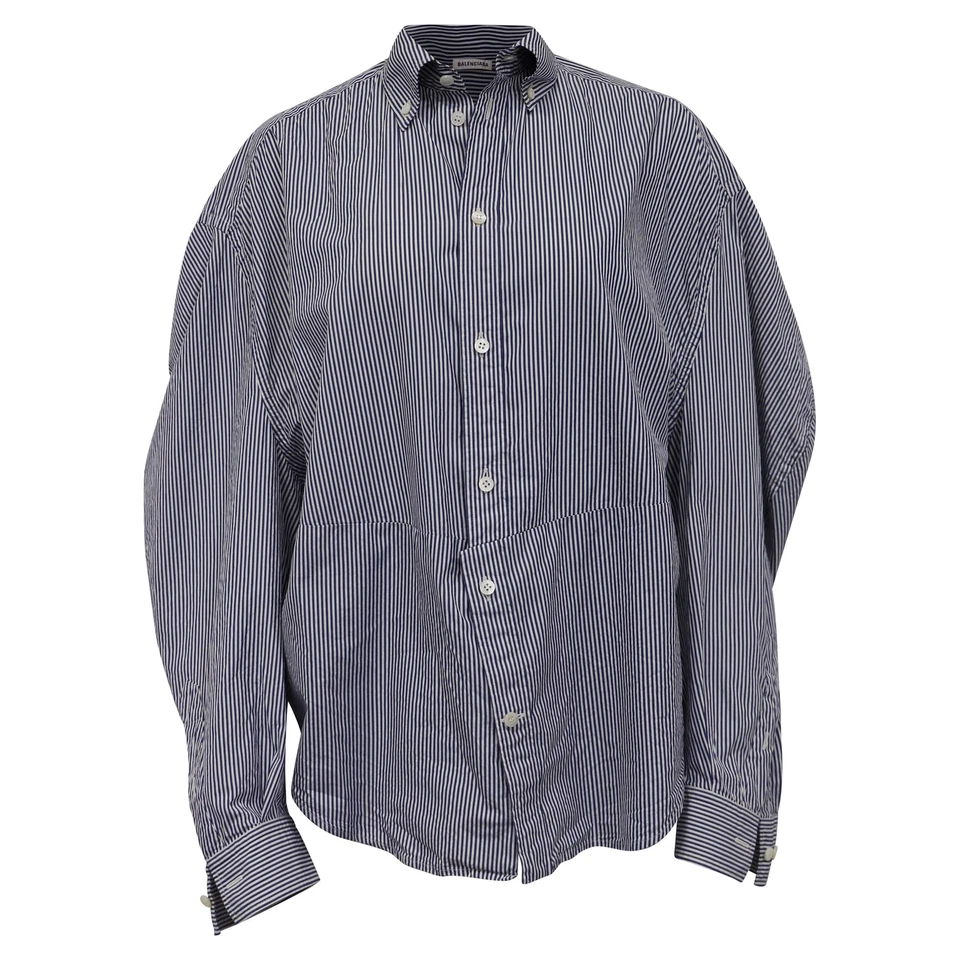 Balenciaga Pinstripe Button-Down Shirt In Cotton Women Blue Size 38