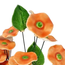 5 Polish Orange Ceramic Flowers Green Pistils 10" Stem Made in Poland