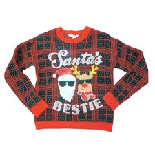 No Boundaries Santa's Bestie Ugly Christmas Sweater Red Green Juniors Small 3-5