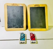 Antique School Slates Double Sided Raco w/Chalk 7.5 X 9.5” Set Of 2 Primitive
