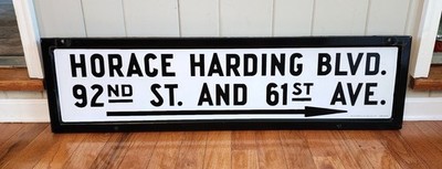 ANTIQUE NYC SUBWAY SIGN PORCELAIN HORACE HARDING BLVD REGO PARK QUEENS NY NYCTA