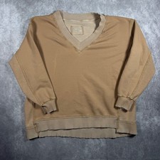 Aerie Womens V-Neck Oversized Sweatshirt Tan Raw Edge French Terry Size M