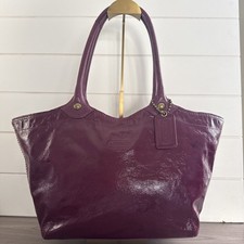 COACH Bleecker Crinkled Patent Calf Berry Leather Shopper Tote Bag Purse