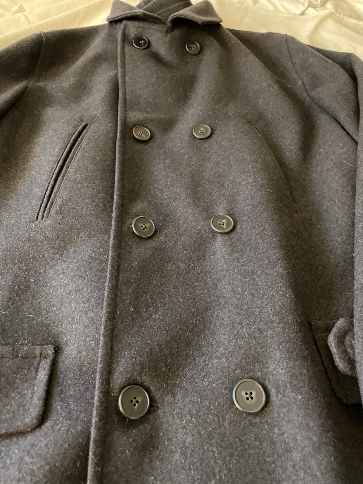 J Ferrar XL Men’s Black Peacoat Wool Blend Double Breasted Button & Zipper Coat