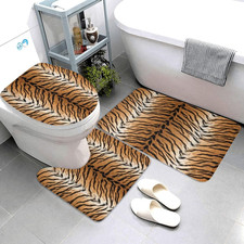 Tiger Texture 3 Piece Bathroom Rugs Set, Bath Mat  Contour Mat  Toilet Seat...