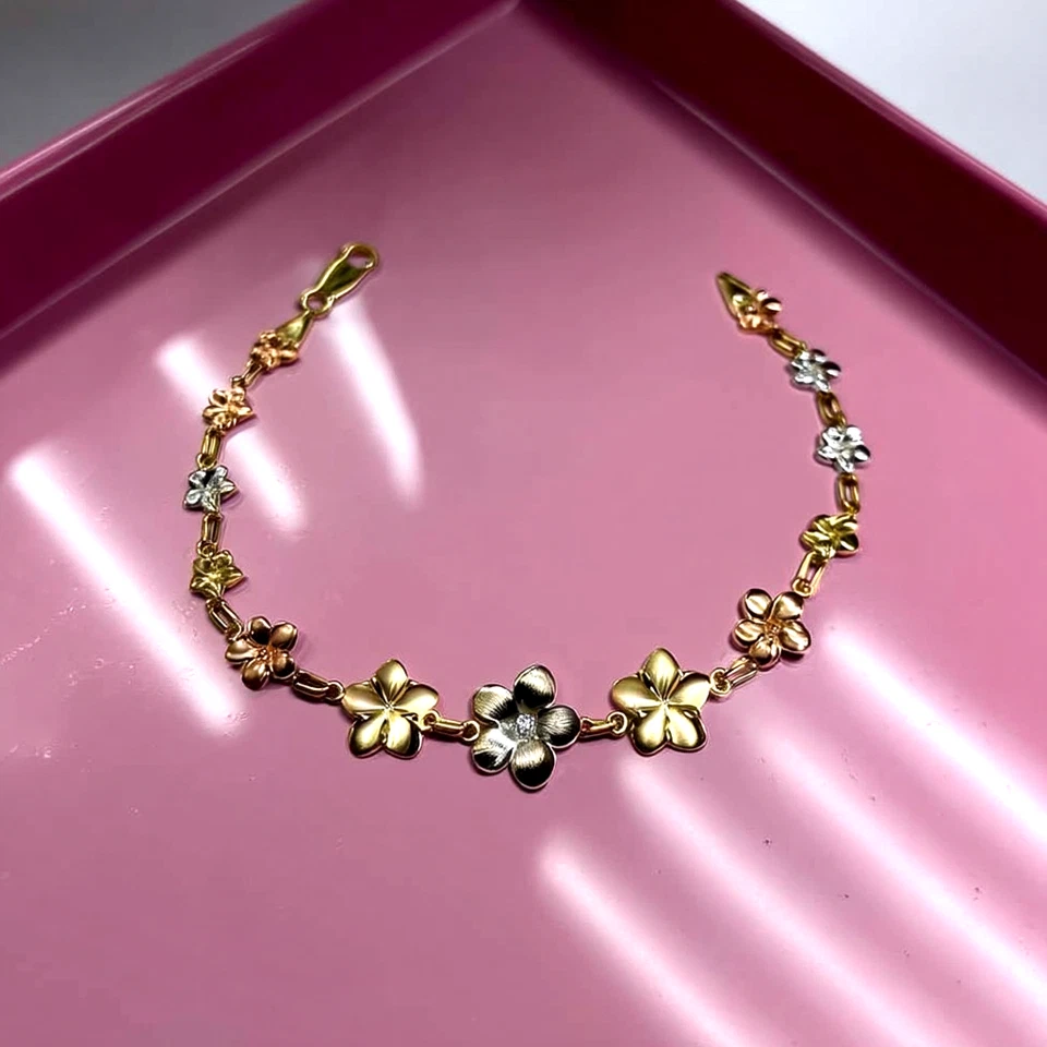 🌸🪷Hawaiian flowers! - 14k. Solid Gold Bracelet - SIMONIAN® Jewelry Factory🌸🌺 - Image 2 of 3