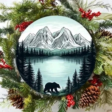 2D FlatQuiet Lake Mountain View 7 8X7.. 8ft Metal Wall Art NonLighting, Aluminum