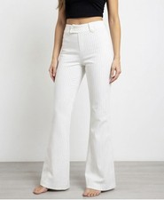 New Tiger Mist Kittie Flare Lightweight Pant White Taupe Stripe Size Medium