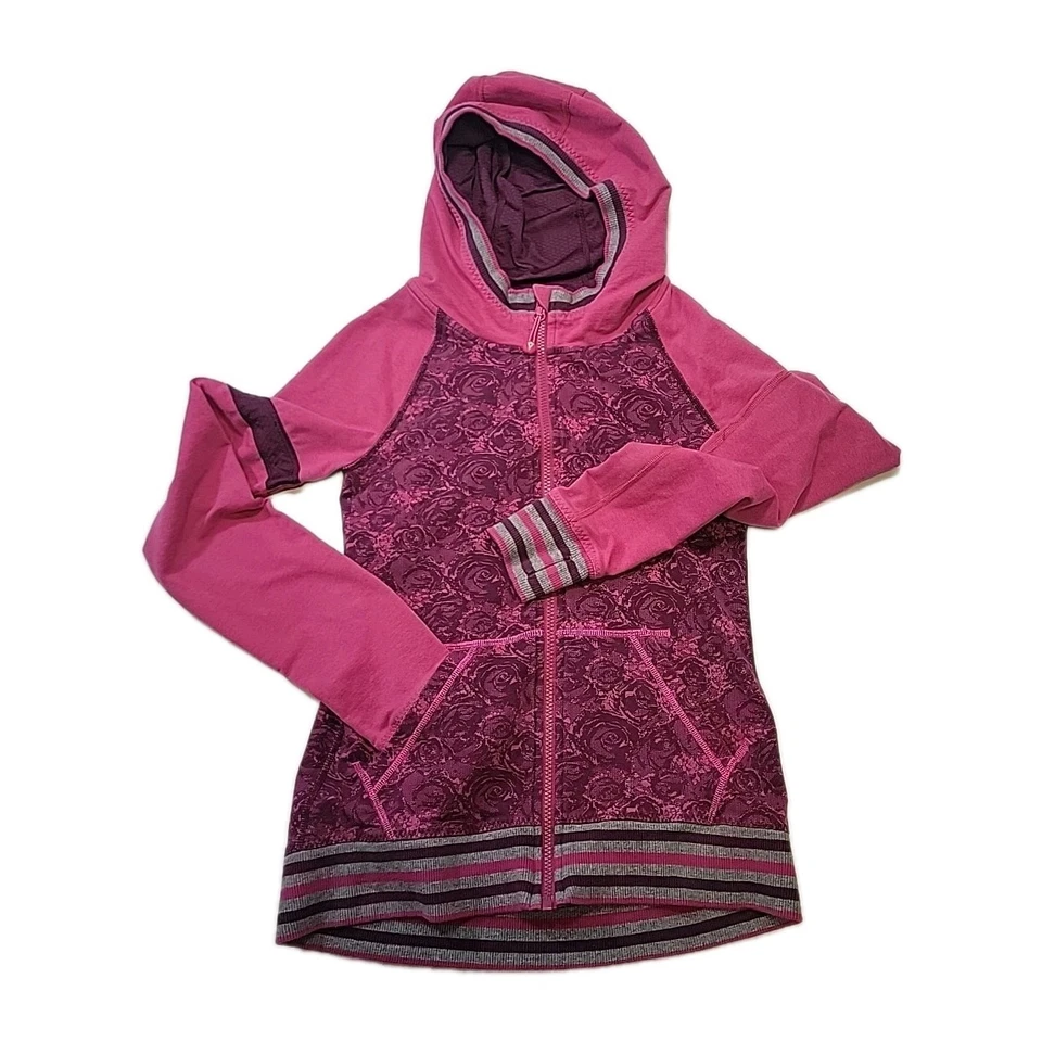 Chaqueta con Capucha Ivivva Lululemon Cremallera Completa Rosa y Púrpura Talla 14 Algodón/Spandex Foto 4 de 4