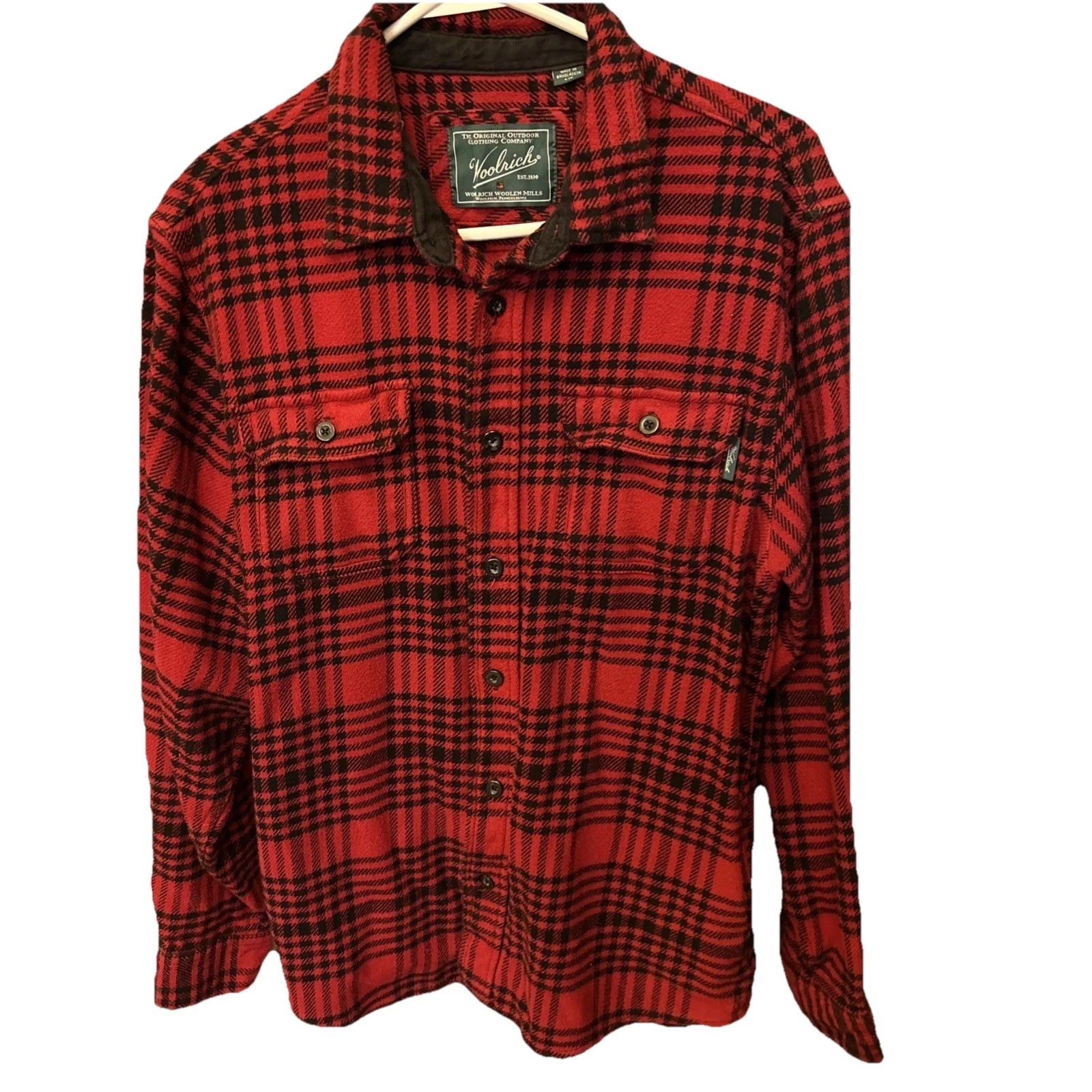 Woolrich Shirt Mens L Red Black Plaid Button Flannel Shacket Shirt Jac Workwear
