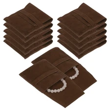 Microfiber Jewelry Pouch, 12 Pcs 9 x 9cm Envelope Style Storage Bags (Coffee)
