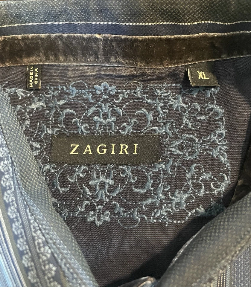 Camisa de vestir geométrica a rayas gris azul plateado talla XL de ZAGIRI para hombre Foto 3 de 4