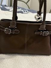 Vintage 'BRIGHTON' Brown Pebbled Leather Satchel Shoulder Bag Organizer Braided