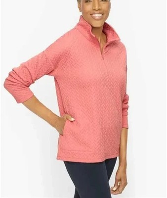 Talbots Plus Coral Quilted Jacquard Zip Mockneck Sweatshirt Pullover 3X
