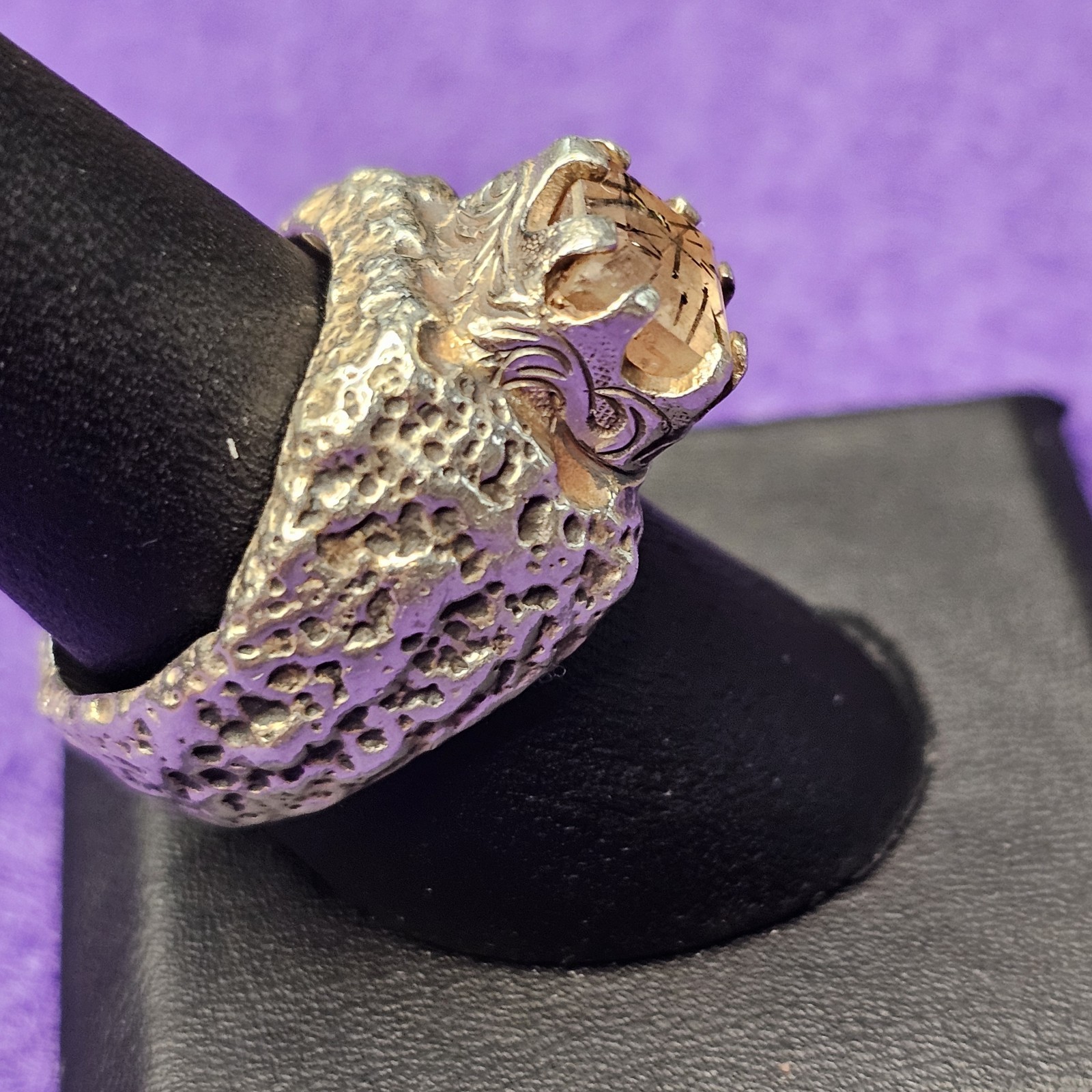 Brutalist Sterling Silver Ring Tourmalinated Quar… - image 6