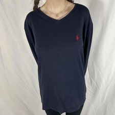 Navy blue long sleeve polo shirt.