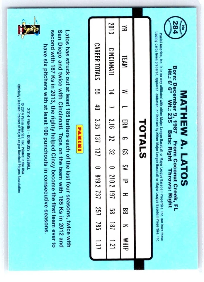 Donruss #284 Mat Latos 2014 Foto 2 de 2