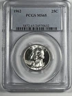 1962 Washington Quarter : PCGS MS65 Blazing White
