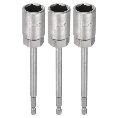 3pcs Nut Driver Drill Bit 18mm Socket 1/4'' Hex Shank 6'' Extra Long Setter