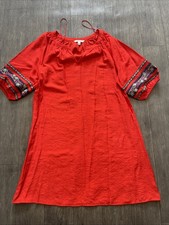 Pioneer Woman Red Shift Dress Floral Ribbon Embellishments Sleeves Size Large