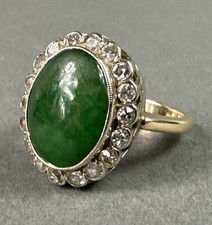 Vtg Retro Estate Find 14k Jade & Diamond Halo Ring Sz 9.5 No Reserve