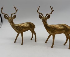 Gold Glitter Reindeer Deer Figurines Set Of Two
