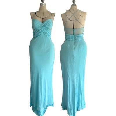 Vintage Cache Dress 6 Teal Mesh Mermaid Maxi Formal Evening Gown