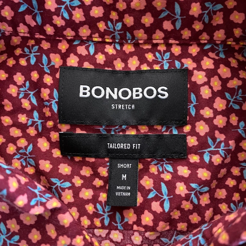 Bonobos Shirt Mens Medium Short Burgundy Floral Tailored Fit Stretch Button Up - Image 4 of 4