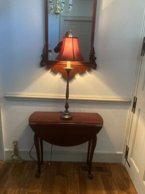 Restoration Hardware 33  tall bronze table lamp with lined Cranberry shade, NEW