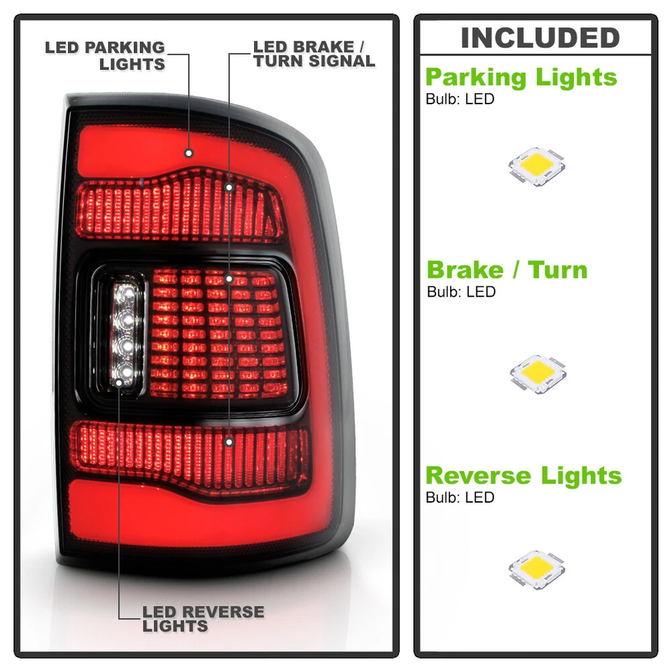 Lanternas traseiras de tubo Full LED preto fumê Dodge Ram 1500 2500 3500 2009-2018 - Imagem 4 de 4