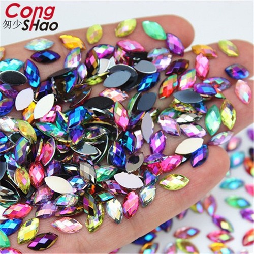 Acrylic AB Rhinestones Eye Shape Crystal Bead Flat Back 3D Nail Art Decor 5*10mm - Picture 7 of 26
