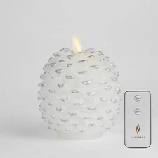 Set of 1 Luminara Flameless Pine Cone Wax Candles with Remote Moving Wick White