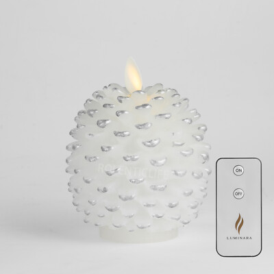  Luminara Flameless Pine Cone Wax Candles with Remote Moving Wick White