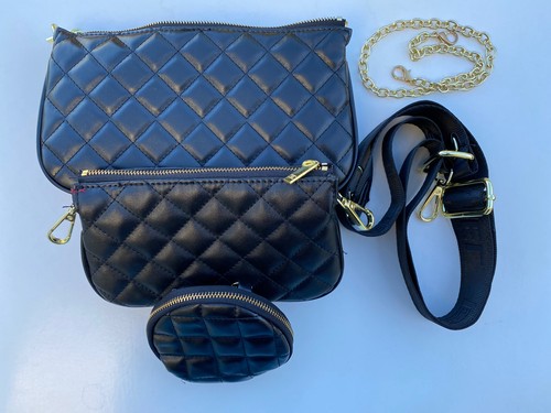 NUEVO Elegante Clásico Moda Bolso de Hombro Individual Cartera Conjunto de tres piezas, Negro - Imagen 2 de 8