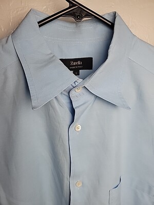 zanella dress shirts Zanella Made in Italy L Men's Blue Long Sleeve Dress Shirt Large