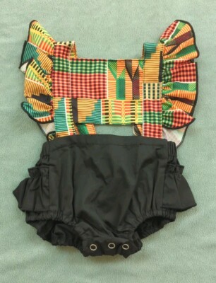 Baby Girl Outfit African Colors Halter Attached Black Ruffle Panties 3-6M