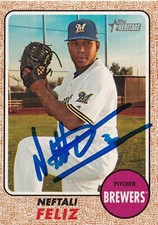 NEFTALI FELIZ SIGNED AUTO'D 2017 TOPPS HERITAGE CARD 627 MILWAUKEE BREWERS
