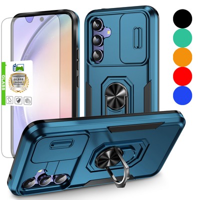 For Samsung Galaxy A14 A15 A54 5G Shockproof Ring Hard Case Cover+Tempered Glass