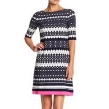 Eliza J Print Shift Dress navy White Fuscia 6 geometric women’s business office