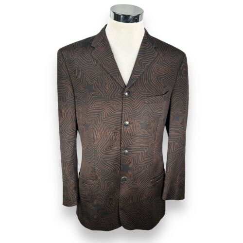 Vintage Gianni Versace Blazer Jacket Mens Large 50 US 40 Black Brown Star Swirl