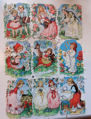 Alte Oblaten 9 Stück Märchenmotive EAS 3127 Scraps Glanzbilder Schneewittchen